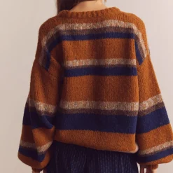 Women Amente - Pull Crew Neck Rayé - Ambre/Bleu