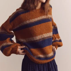 Women Amente - Pull Crew Neck Rayé - Ambre/Bleu