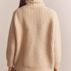 Women Amente - Pull Gaufré à Col Roulé - Beige