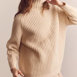 Women Amente - Pull Gaufré à Col Roulé - Beige
