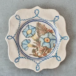 2146 REBEKAH MILES Assiette Carré - Fleurs Bleues