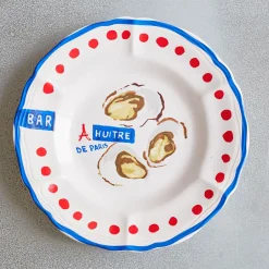 MERCI Assiette plate en faïence Huîtres
