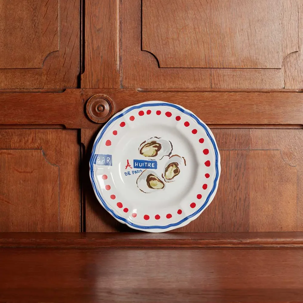MERCI Assiette plate en faïence Huîtres