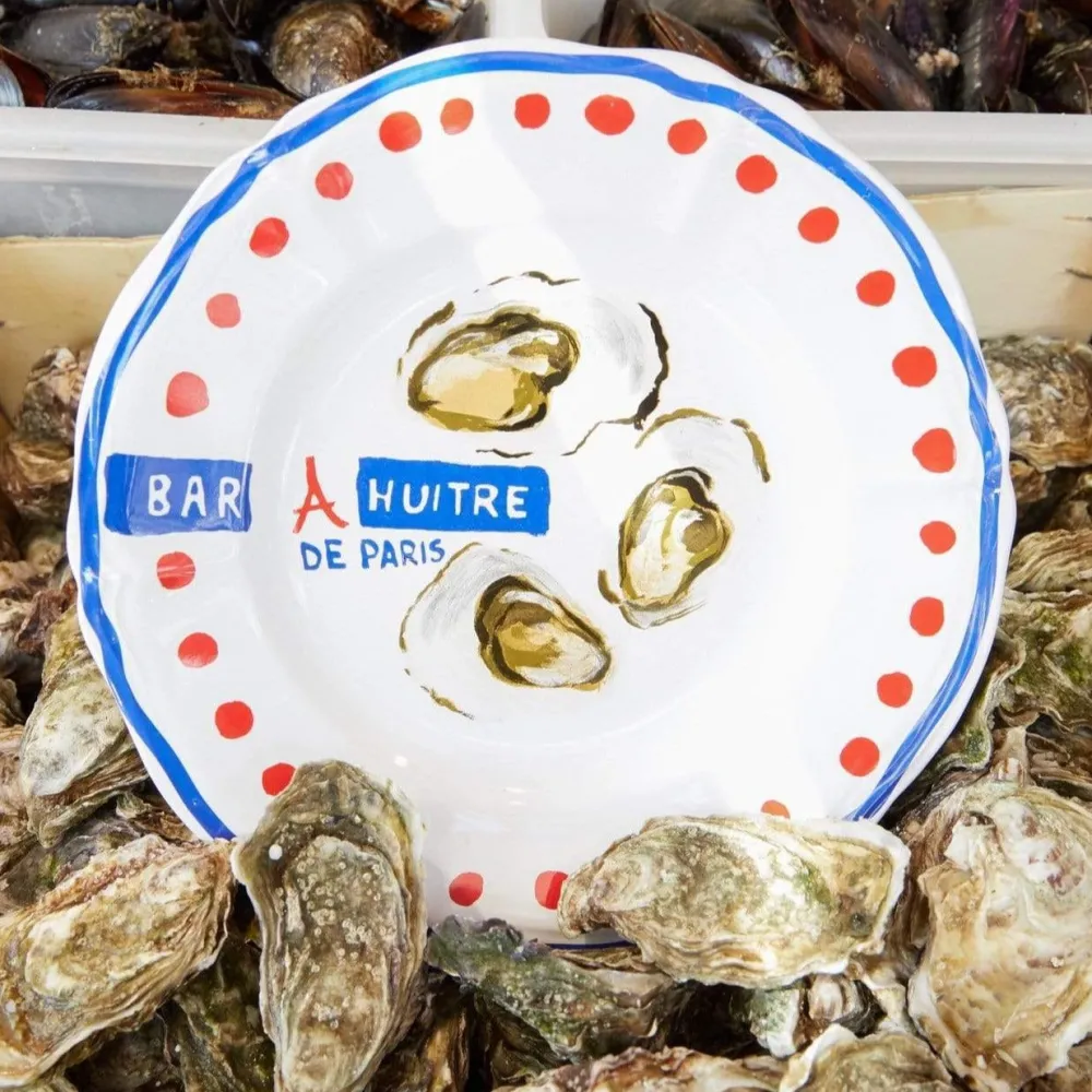 MERCI Assiette plate en faïence Huîtres