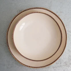 1636 DEARTIS Assiette plate en grès - Crème & Marron