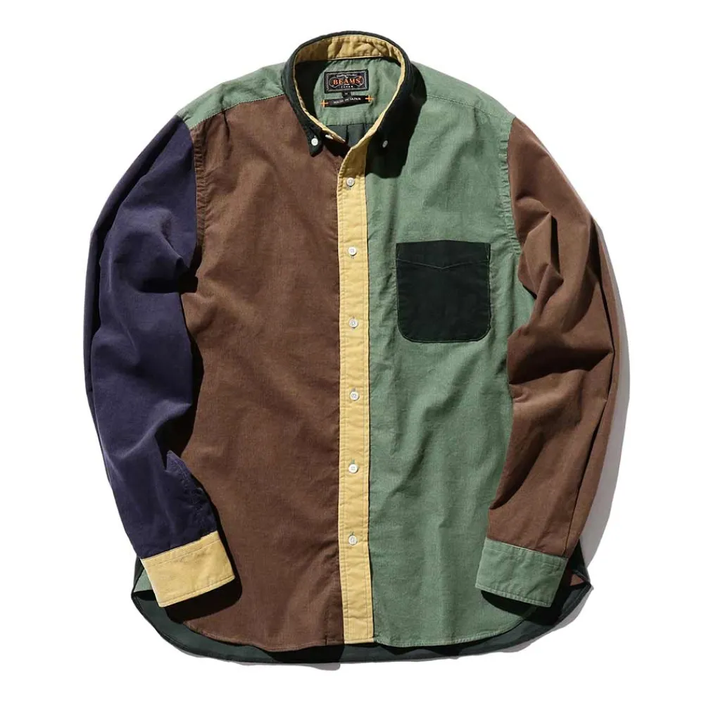 BEAMS Plus - Chemise Corduroy Panel - Vert
