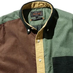 BEAMS Plus - Chemise Corduroy Panel - Vert