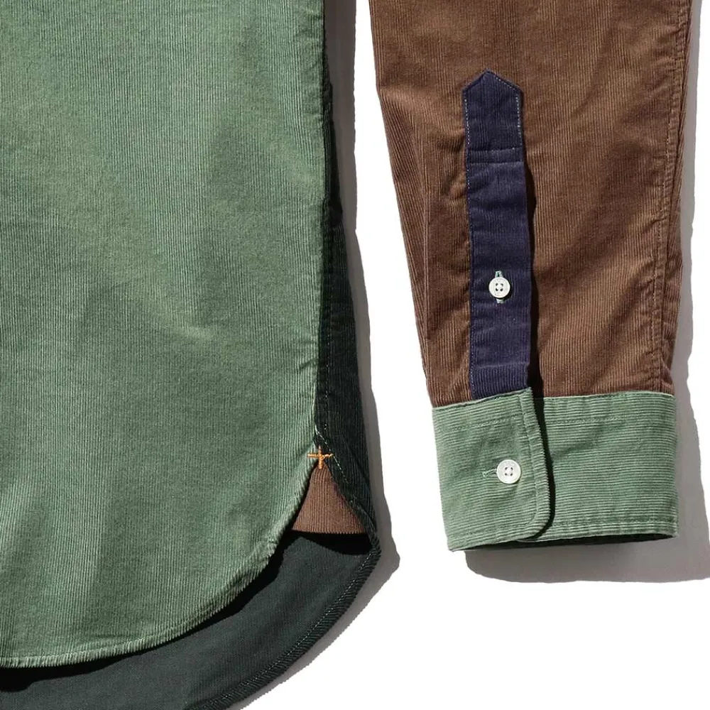 BEAMS Plus - Chemise Corduroy Panel - Vert