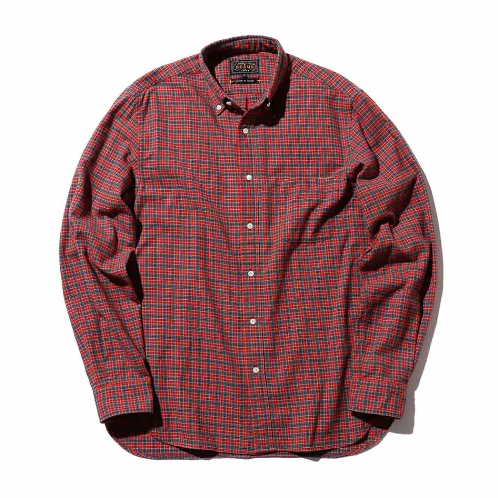 BEAMS Plus - Chemise Mini Plaid Flannel - Rouge