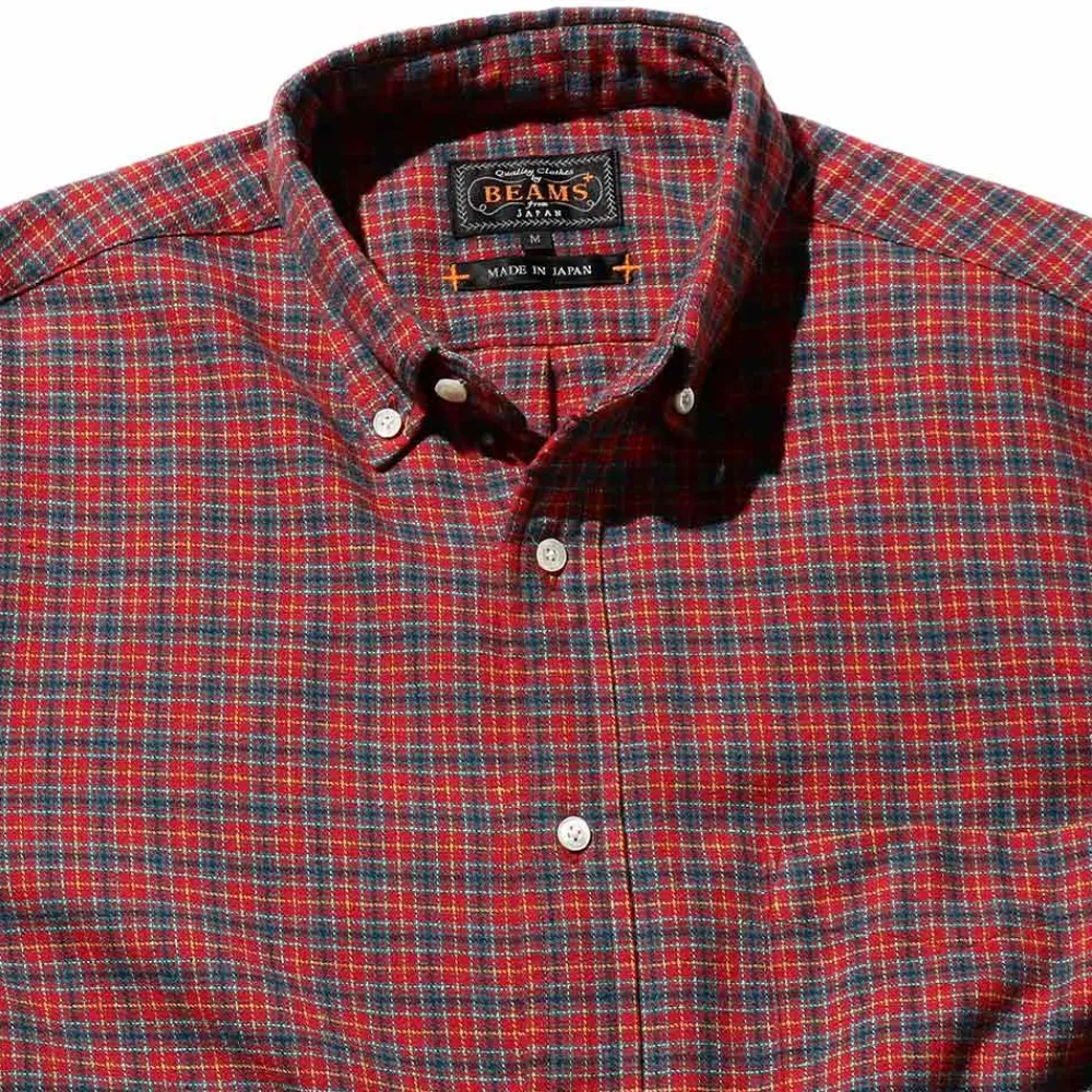 BEAMS Plus - Chemise Mini Plaid Flannel - Rouge