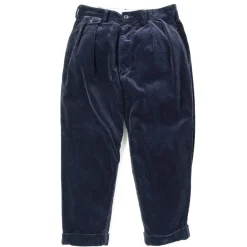 Beams Plus - Pantalon 2 Pleats Velours - Bleu