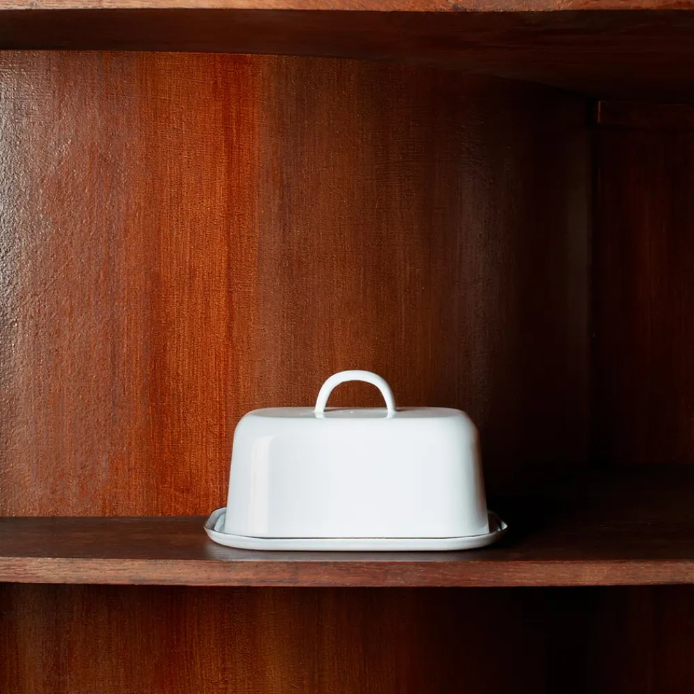 1139 BAZAR DE LUXE Beurrier en émail - Blanc