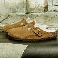 Women Birkenstock - Sabots Boston en Fourrure - Marron