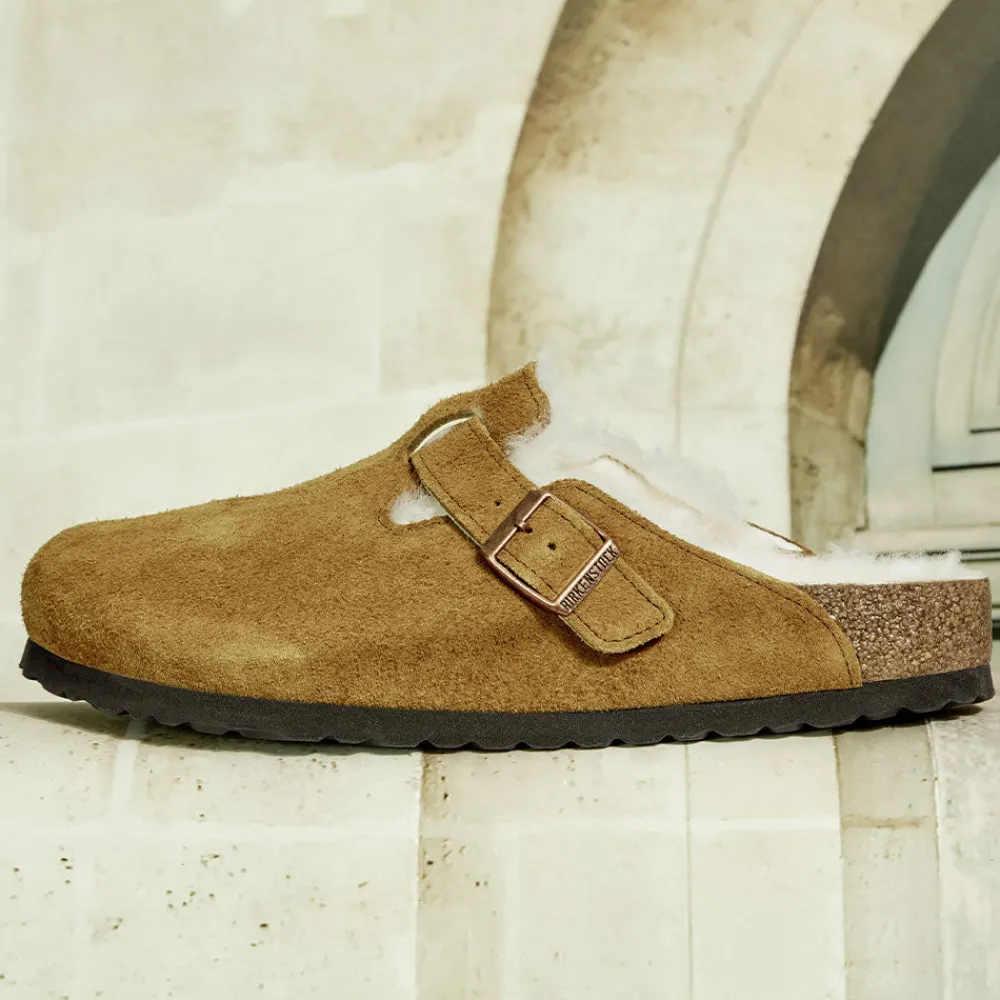 Women Birkenstock - Sabots Boston en Fourrure - Marron
