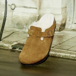 Women Birkenstock - Sabots Boston en Fourrure - Marron