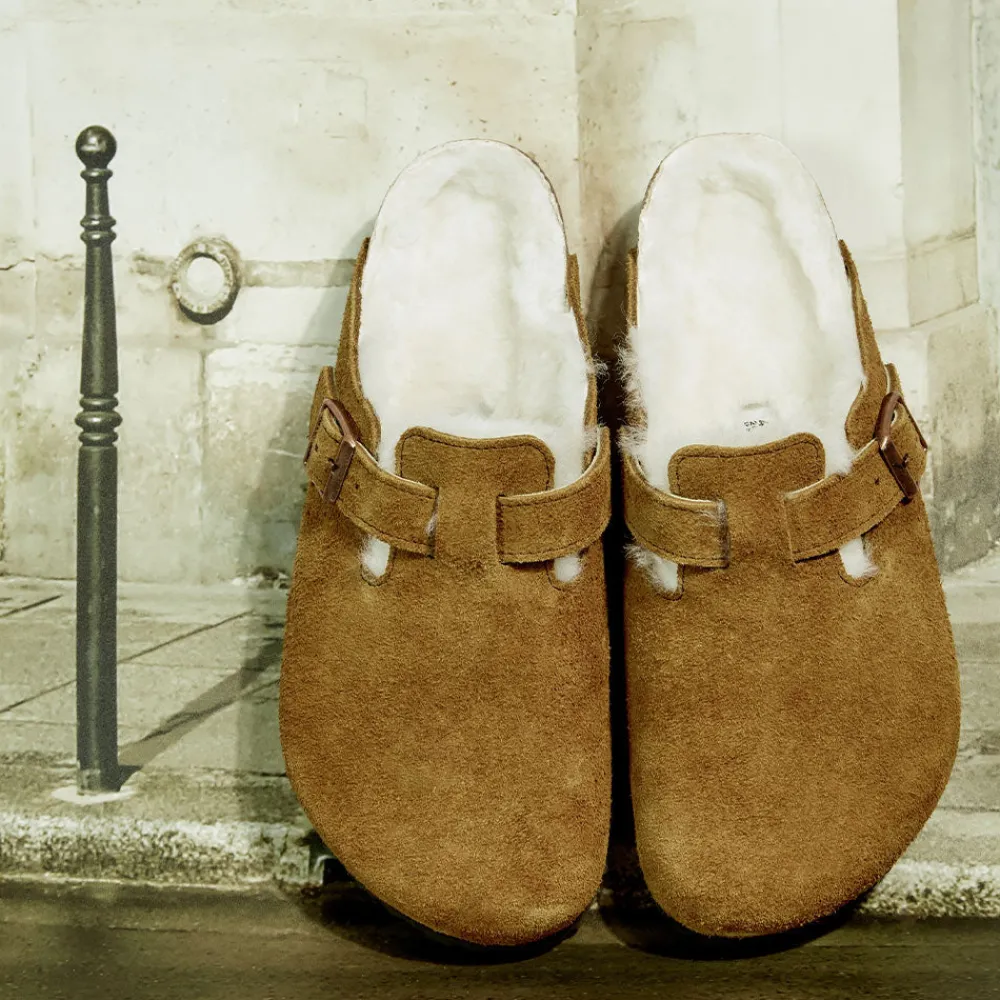 Women Birkenstock - Sabots Boston en Fourrure - Marron
