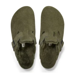 Women Birkenstock - Sabots Boston en Fourrure - Kaki