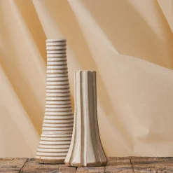 914 GRES CERAMICS Bougeoir en grès - Rayures horizontales