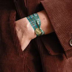 Women Merci Bracelet à Carreaux Médaille - Vert