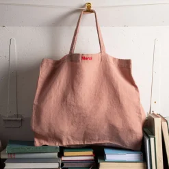 200 LINTEX Cabas en lin lavé Merci - Rose Argile