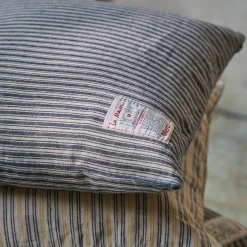 200 LINTEX Coussin épais en lin - Rayures Bleu Encre