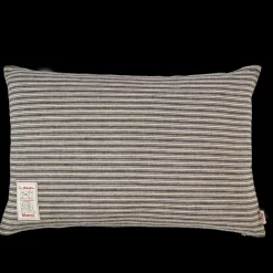 200 LINTEX Coussin épais en lin - Rayures Bleu Encre