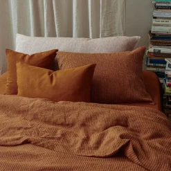 200 LINTEX Coussin épais en lin - Uni Brique de Sienne