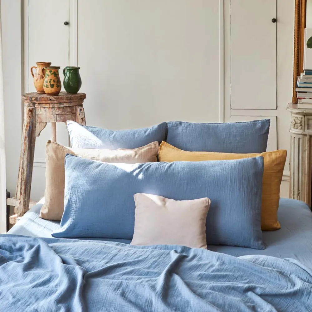 2100 GAZEX Coussin rectangle en gaze de coton - Bleu zinc