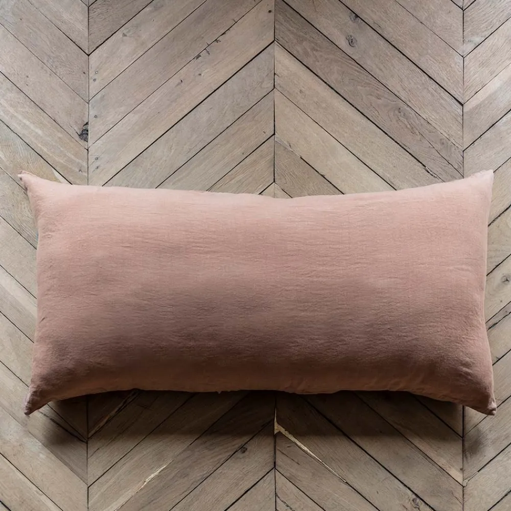 200 LINTEX Coussin rectangle en lin lavé - Rose Argile