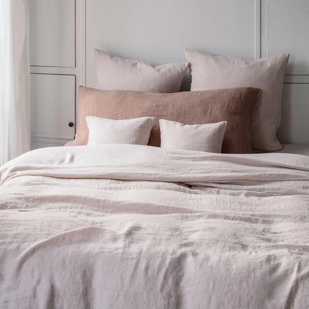 200 LINTEX Coussin rectangle en lin lavé - Rose Argile