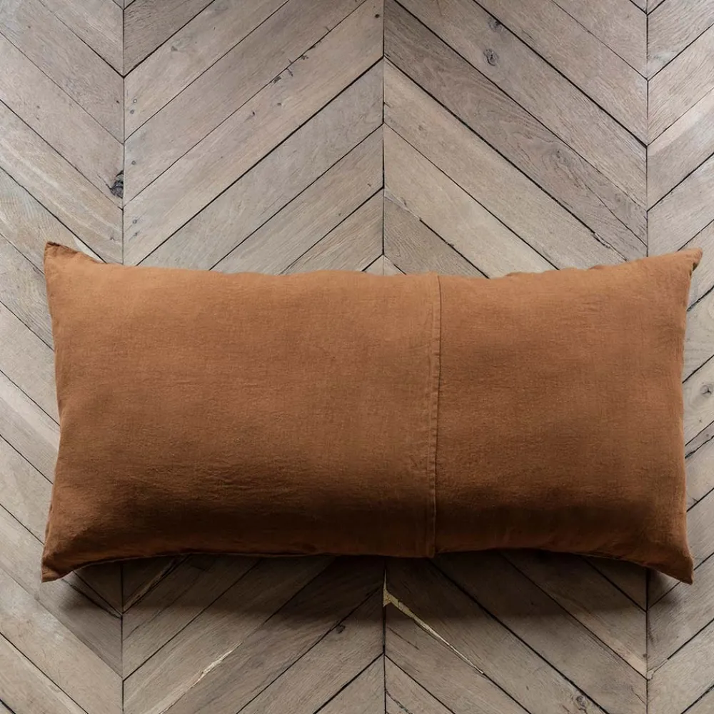 200 LINTEX Coussin rectangle en lin lavé - Brique de Sienne