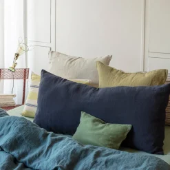 200 LINTEX Coussin rectangle en lin lavé - Bleu Encre