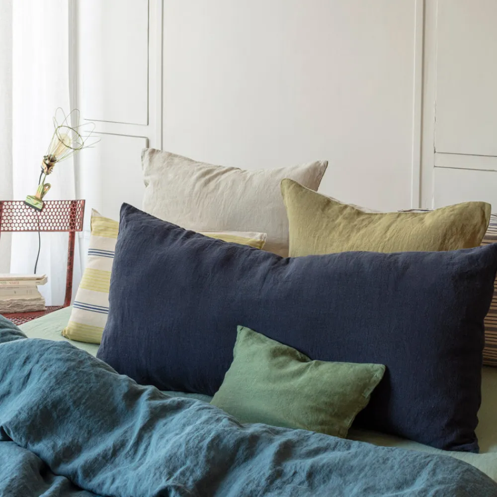 200 LINTEX Coussin rectangle en lin lavé - Bleu Encre