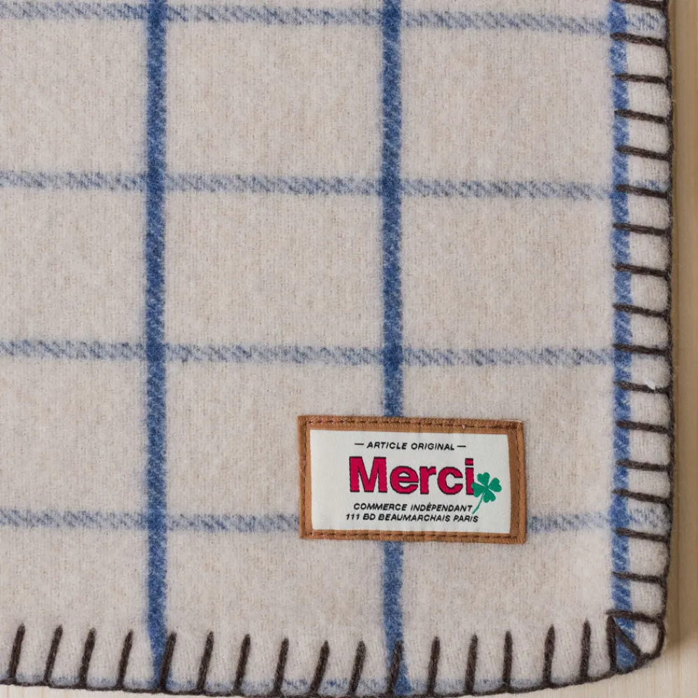 2138 TESSILECHITI Couverture Merci - Carreaux Bleu Shibori