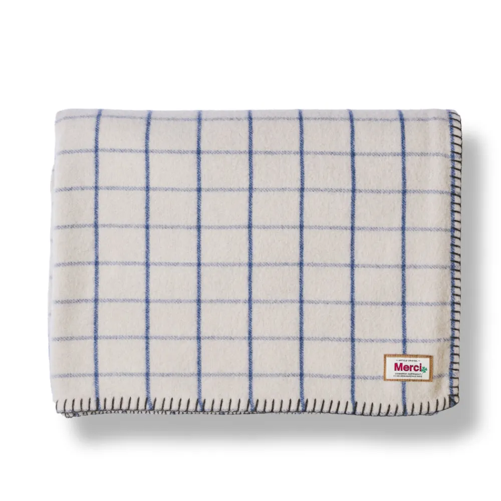 2138 TESSILECHITI Couverture Merci - Carreaux Bleu Shibori