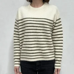 Women CT PLAGE C.T.plage x Merci - Pull Rayé - Blanc/Olive