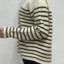 Women CT PLAGE C.T.plage x Merci - Pull Rayé - Blanc/Olive