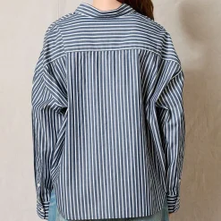 Women Denimist - Chemise Rayure Courte - Marine