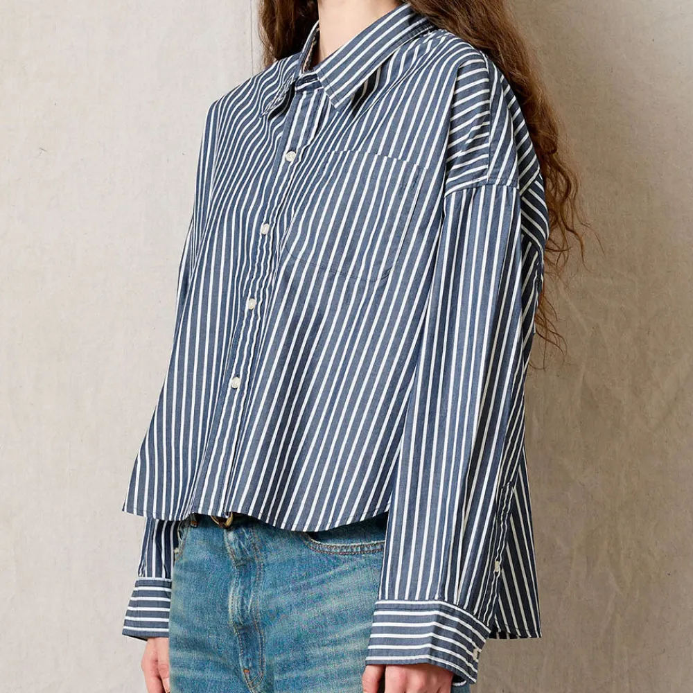 Women Denimist - Chemise Rayure Courte - Marine