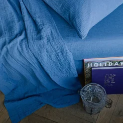 2100 GAZEX Drap plat en gaze de coton - Bleu Pompidou