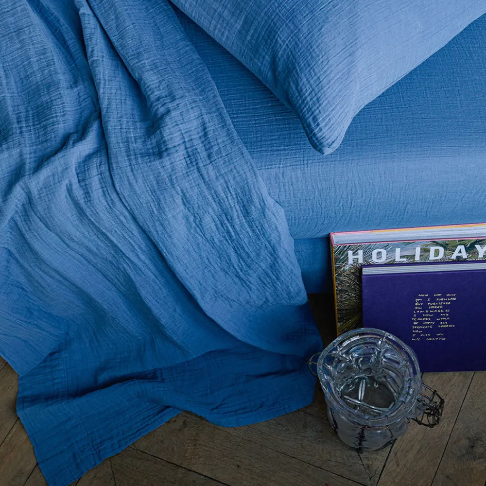 2100 GAZEX Drap plat en gaze de coton - Bleu Pompidou