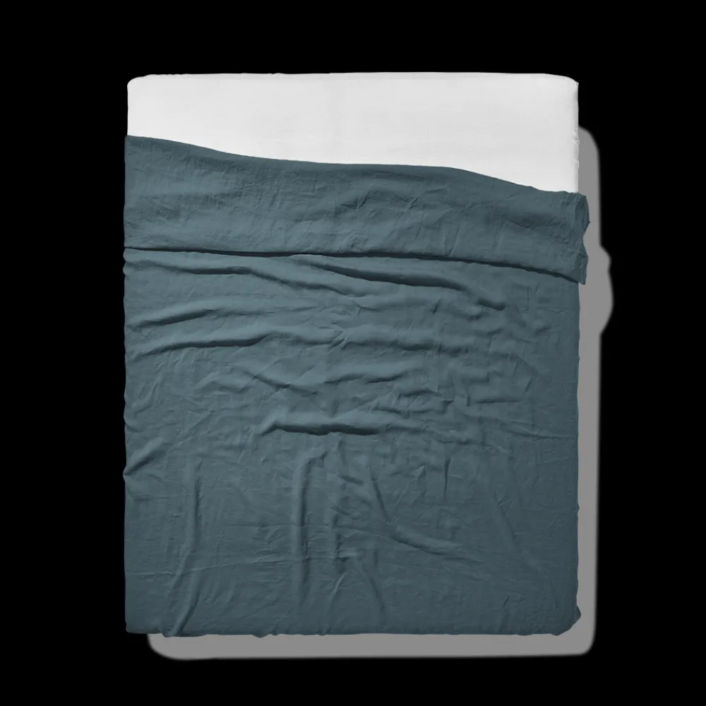 200 LINTEX Drap plat en lin lavé - Bleu Pétrole