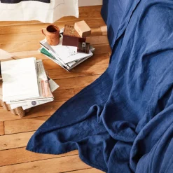 200 LINTEX Drap plat en lin lavé - Bleu Shibori