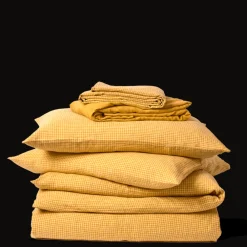 200 LINTEX Drap plat en lin lavé - Carreaux Jaune Asahi