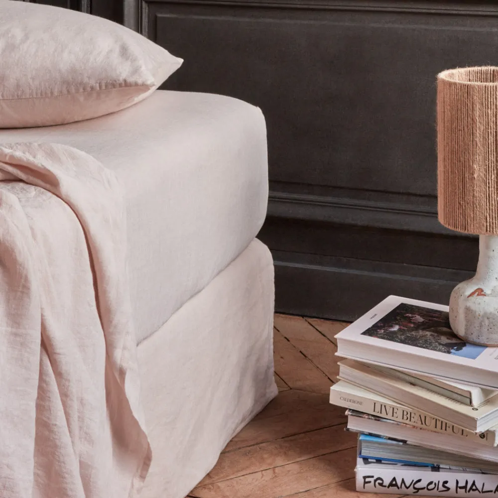 200 LINTEX Drap-housse en lin lavé - Beige Rosé