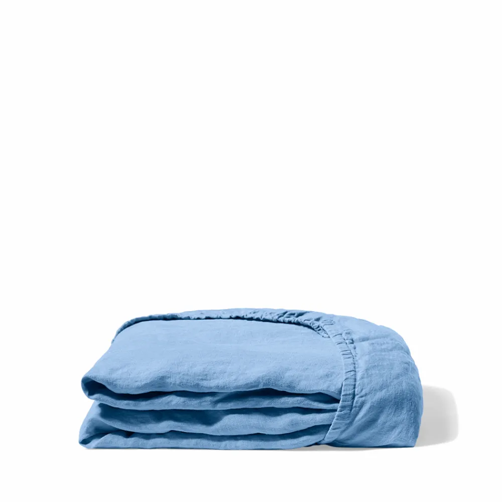 200 LINTEX Drap-housse en lin lavé - Bleu Tyrrhénien