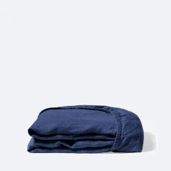 200 LINTEX Drap-housse en lin lavé - Bleu Shibori
