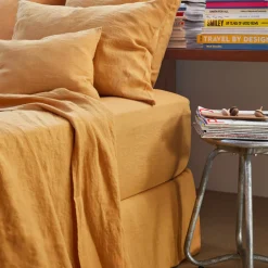200 LINTEX Drap-housse en lin lavé - Jaune Asahi