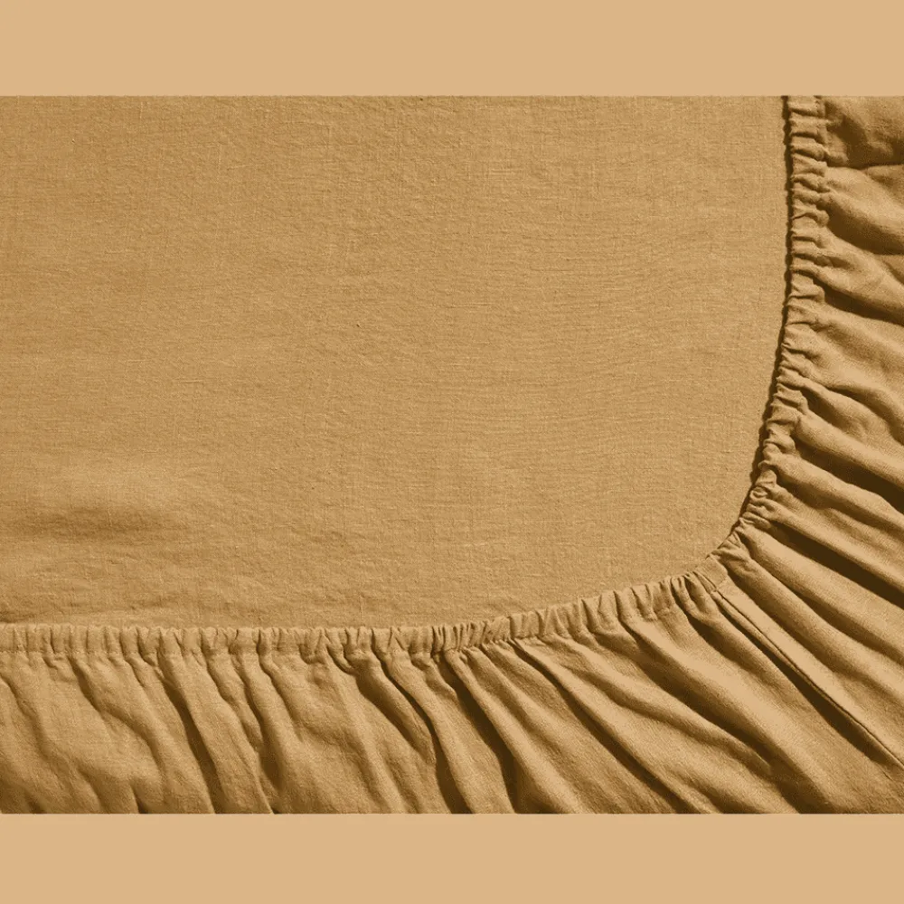 200 LINTEX Drap-housse en lin lavé - Jaune Asahi