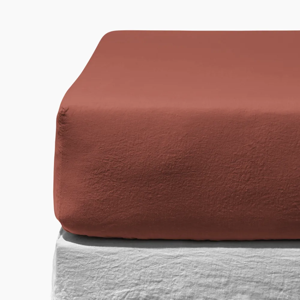 200 LINTEX Drap-housse en lin lavé - Rouge Urushi